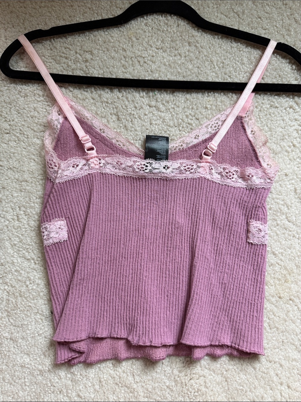 BDG Dusty Pink Ribbed Lace-Trim Camisole - Picture 3 of 3